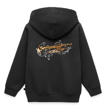 Musik mit Trompete als Blasinstrument und Noten - Kinder Premium Organic Hoodie - Schwarz - Hinten - AI Model Kid Male (0cm)