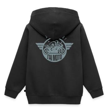 Je peux pas j'ai moto cadeau humour motard motarde - Sweat Premium à capuche enfant bio - noir - Dos - AI Model Kid Male (0cm)