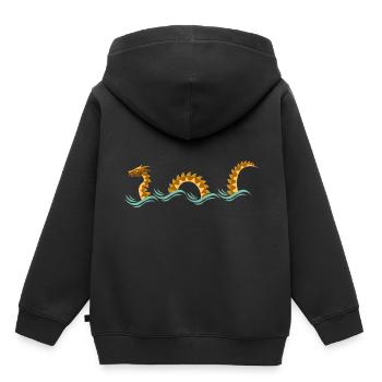 T-shirt serpent de mer jaune doré avec monstre marin - Sweat Premium à capuche enfant bio - noir - Dos - AI Model Kid Male (0cm)