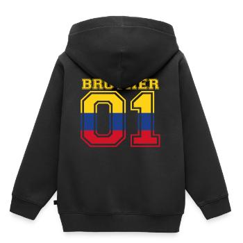 frère frère 01 roi Colombie - Sweat Premium à capuche enfant bio - noir - Dos - AI Model Kid Male (0cm)