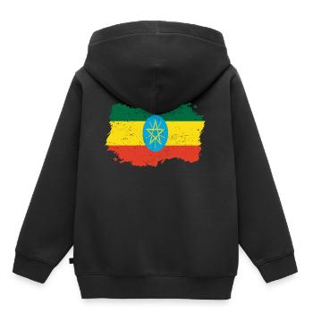 Roots Roots drapeau pays d'origine Ethiopie Png - Sweat Premium à capuche enfant bio - noir - Dos - AI Model Kid Male (0cm)