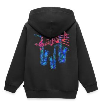 saxophone - Sweat Premium à capuche enfant bio - noir - Dos - AI Model Kid Male (0cm)