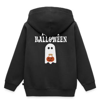 Lanterne de citrouille fantôme halloween heureux drôle effrayant - Sweat Premium à capuche enfant bio - noir - Dos - AI Model Kid Male (0cm)