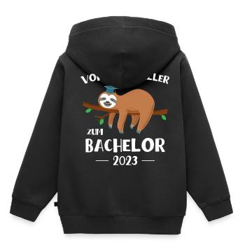 Vom Bettchiller zum Bachelor Faultier 2023 - Kinder Premium Organic Hoodie - Schwarz - Hinten - AI Model Kid Male (0cm)