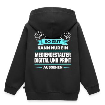Mediengestalter Digital Print Design für Profis - Kinder Premium Organic Hoodie - Schwarz - Hinten - AI Model Kid Male (0cm)