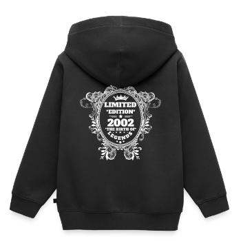 2002 - Kinder Premium Organic Hoodie - Schwarz - Hinten - AI Model Kid Male (0cm)