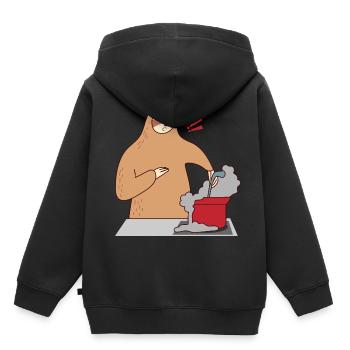 Paresseux cuisinant, s'endormant, ironique, - Sweat Premium à capuche enfant bio - noir - Dos - AI Model Kid Male (0cm)