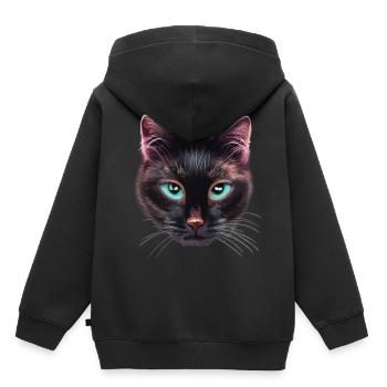 Schwarze Katze mit blauen Augen nicht glücklich - Kinder Premium Organic Hoodie - Schwarz - Hinten - AI Model Kid Male (0cm)
