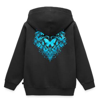Herz, Schmetterlinge, tribal style, Illustration - Kinder Premium Organic Hoodie - Schwarz - Hinten - AI Model Kid Male (0cm)