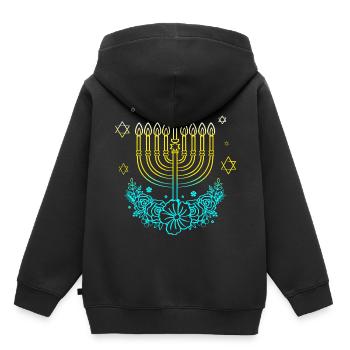 Hanoukka Hanoukka Hanoukka Hanouka Menorah - Sweat Premium à capuche enfant bio - noir - Dos - AI Model Kid Male (0cm)