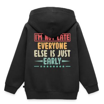Je ne suis pas en retard tout le monde n’est que sarcasme précoce - Sweat Premium à capuche enfant bio - noir - Dos - AI Model Kid Male (0cm)