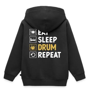 Manger Dormir Tambour Répéter Tambour Tambour - Sweat Premium à capuche enfant bio - noir - Dos - AI Model Kid Male (0cm)