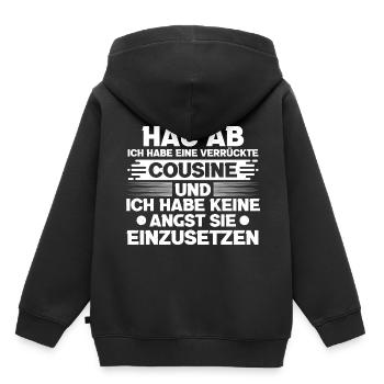 Ich Habe Eine Verrückte Cousine Und Keine Angst Ei - Kinder Premium Organic Hoodie - Schwarz - Hinten - AI Model Kid Male (0cm)