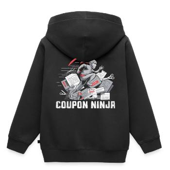 Coupon Ninja Couponer Shopper Économiser de l’argent Couponing - Sweat Premium à capuche enfant bio - noir - Dos - AI Model Kid Male (0cm)