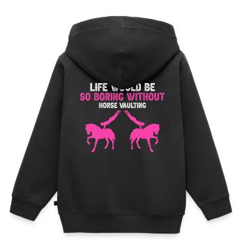 Conception acrobatique de voûte et cheval équestre - Sweat Premium à capuche enfant bio - noir - Dos - AI Model Kid Male (0cm)