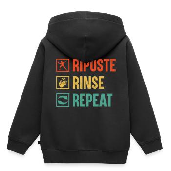 Riposte Rinse Repeat Fence Fechten Schwert Fechter - Kinder Premium Organic Hoodie - Schwarz - Hinten - AI Model Kid Male (0cm)
