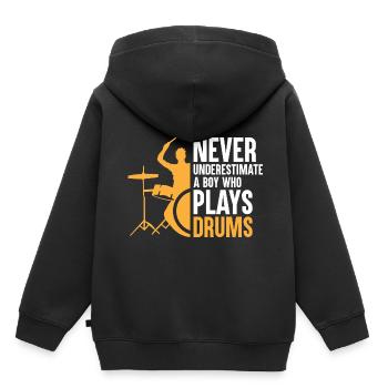 Unterschätze niemals einen Jungen, der Schlagzeug spielt Schlagzeug - Kinder Premium Organic Hoodie - Schwarz - Hinten - AI Model Kid Male (0cm)