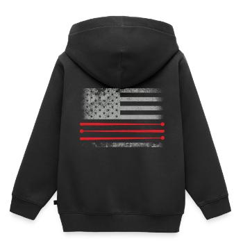 Drapeau américain tambour Patriot Tambour Mélomane Dru - Sweat Premium à capuche enfant bio - noir - Dos - AI Model Kid Male (0cm)