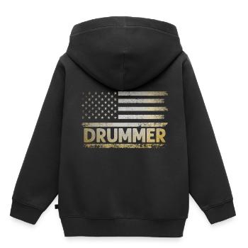 Drapeau américain tambour Patriot Tambour Mélomane Dru - Sweat Premium à capuche enfant bio - noir - Dos - AI Model Kid Male (0cm)