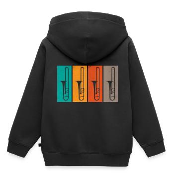 Tromboniste Rétro Trombone Marching Band Tro - Sweat Premium à capuche enfant bio - noir - Dos - AI Model Kid Male (0cm)