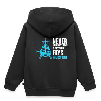 Unterschätzen Sie niemals einen Jungen, der Hubschrauber fliegt Pil - Kinder Premium Organic Hoodie - Schwarz - Hinten - AI Model Kid Male (0cm)