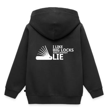 Grandes serrures pas de conception de verrouillage menteur - Sweat Premium à capuche enfant bio - noir - Dos - AI Model Kid Male (0cm)
