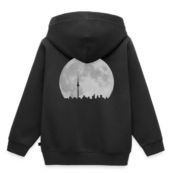 Berlin Skyline vor Mond Fernsehturm Alexanderplatz - Kinder Premium Organic Hoodie - Schwarz - Hinten - AI Model Kid Male (0cm)