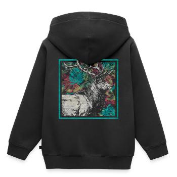 Cerf, cerf, élan, bois, animal, forêt, animal, forêt, cadeau - Sweat Premium à capuche enfant bio - noir - Dos - AI Model Kid Male (0cm)