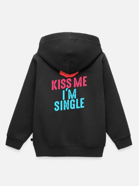 Kiss me I'm Single - Kinder Premium Organic Hoodie - Schwarz