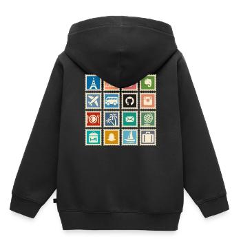 Collectionner des timbres - Sweat Premium à capuche enfant bio - noir - Dos - AI Model Kid Male (0cm)