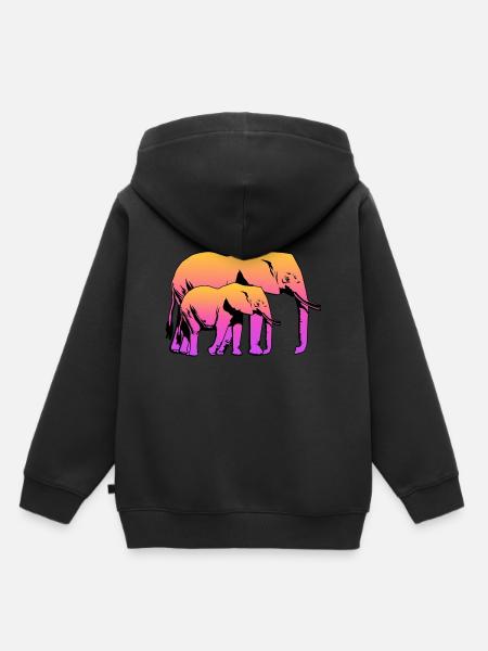 Eléphant - Sweat Premium à capuche enfant bio - noir