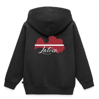 Lettonie - Sweat Premium à capuche enfant bio - noir - Dos - AI Model Kid Male (0cm)