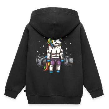 Deadlifting Einhorn - Kinder Premium Organic Hoodie - Schwarz - Hinten - AI Model Kid Male (0cm)