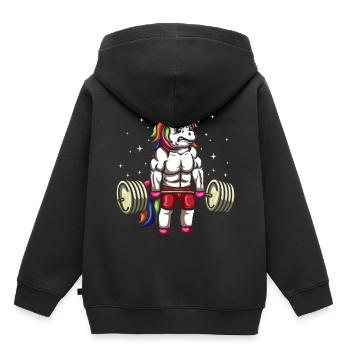Einhorn Gewichtheber - Kinder Premium Organic Hoodie - Schwarz - Hinten - AI Model Kid Male (0cm)