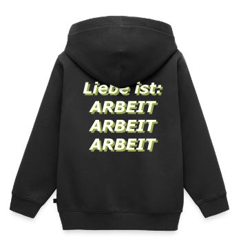 Liebe ist: Arbeit Arbeit Arbeit - Kinder Premium Organic Hoodie - Schwarz - Hinten - AI Model Kid Male (0cm)
