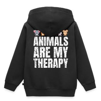 Les animaux sont ma thérapie Amoureux des animaux Animaux - Sweat Premium à capuche enfant bio - noir - Dos - AI Model Kid Male (0cm)