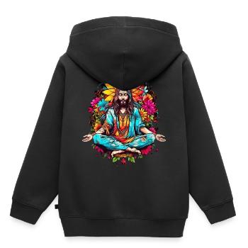Jesus Christus Meditation Hippie Flower Power Yoga - Kinder Premium Organic Hoodie - Schwarz - Hinten - AI Model Kid Male (0cm)