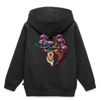 Orignal cerf fantaisie papillons tête de cerf - Sweat Premium à capuche enfant bio - noir - Dos - AI Model Kid Male (0cm)