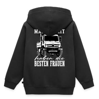 Männer mit Unimog - Offroad - Universal Motorgerät - Kinder Premium Organic Hoodie - Schwarz - Hinten - AI Model Kid Male (0cm)