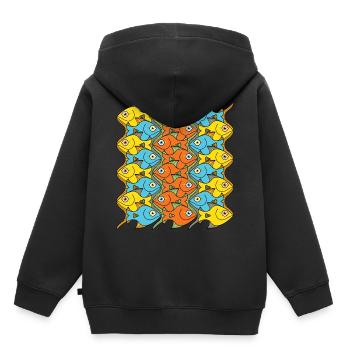 Quelque chose est bien de poisson ici! - Sweat Premium à capuche enfant bio - noir - Dos - AI Model Kid Male (0cm)