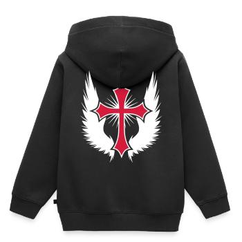 11 Gothic Kreuz Flügel - Kinder Premium Organic Hoodie - Schwarz - Hinten - AI Model Kid Male (0cm)