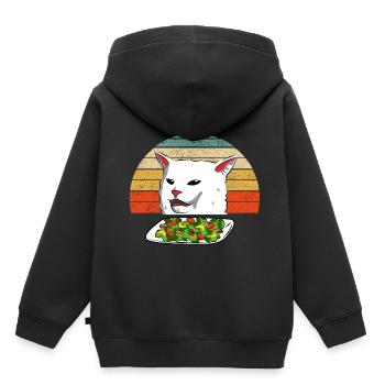 Cat Meme Woman Yelling At Table Dinner Vintage - Sweat Premium à capuche enfant bio - noir - Dos - AI Model Kid Male (0cm)