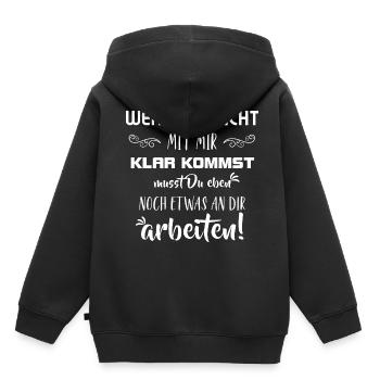 Spruch Selbstbewußt Frech - Klar kommen Arbeiten - Kinder Premium Organic Hoodie - Schwarz - Hinten - AI Model Kid Male (0cm)