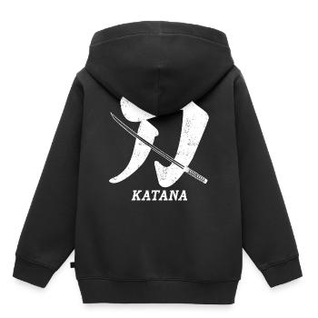 Katana symbole épée Samouraï - Sweat Premium à capuche enfant bio - noir - Dos - AI Model Kid Male (0cm)
