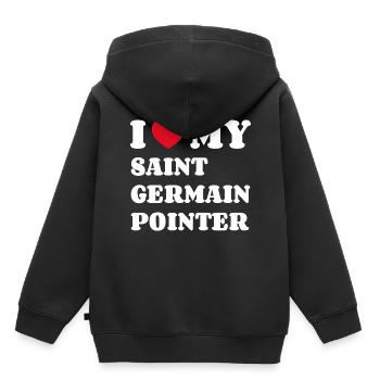 J’adore mon pointeur Saint Germain - Sweat Premium à capuche enfant bio - noir - Dos - AI Model Kid Male (0cm)