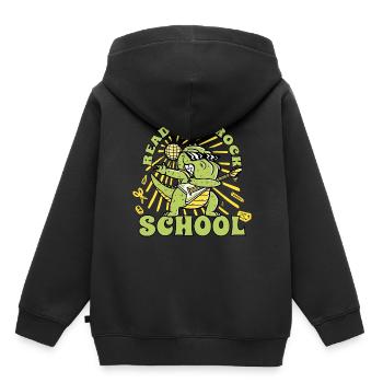 T-Rex Rockig Dino Einschulung Gitarre 1. Klasse - Kinder Premium Organic Hoodie - Schwarz - Hinten - AI Model Kid Male (0cm)