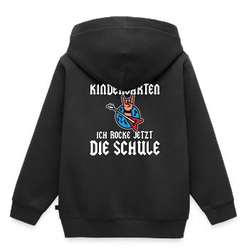 Einschulung Heavy Metal Gitarre Pommesgabel Rockig - Kinder Premium Organic Hoodie - Schwarz - Hinten - AI Model Kid Male (0cm)