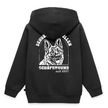 Schubsen und Brüllen Schäferhund - Kinder Premium Organic Hoodie - Schwarz - Hinten - AI Model Kid Male (0cm)