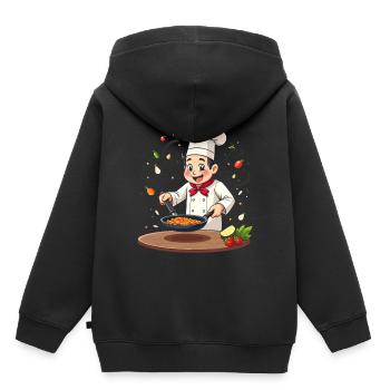 Garçon de cuisine avec poêle - Sweat Premium à capuche enfant bio - noir - Dos - AI Model Kid Male (0cm)