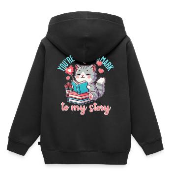 Tu es le marque-page de mon histoire - Sweat Premium à capuche enfant bio - noir - Dos - AI Model Kid Male (0cm)